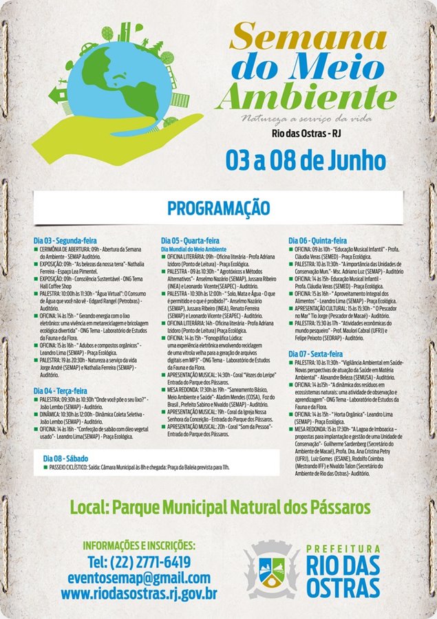 Plantio de Árvores e palestras abrem a programação da Semana do Ambiente, em Rio das Ostras