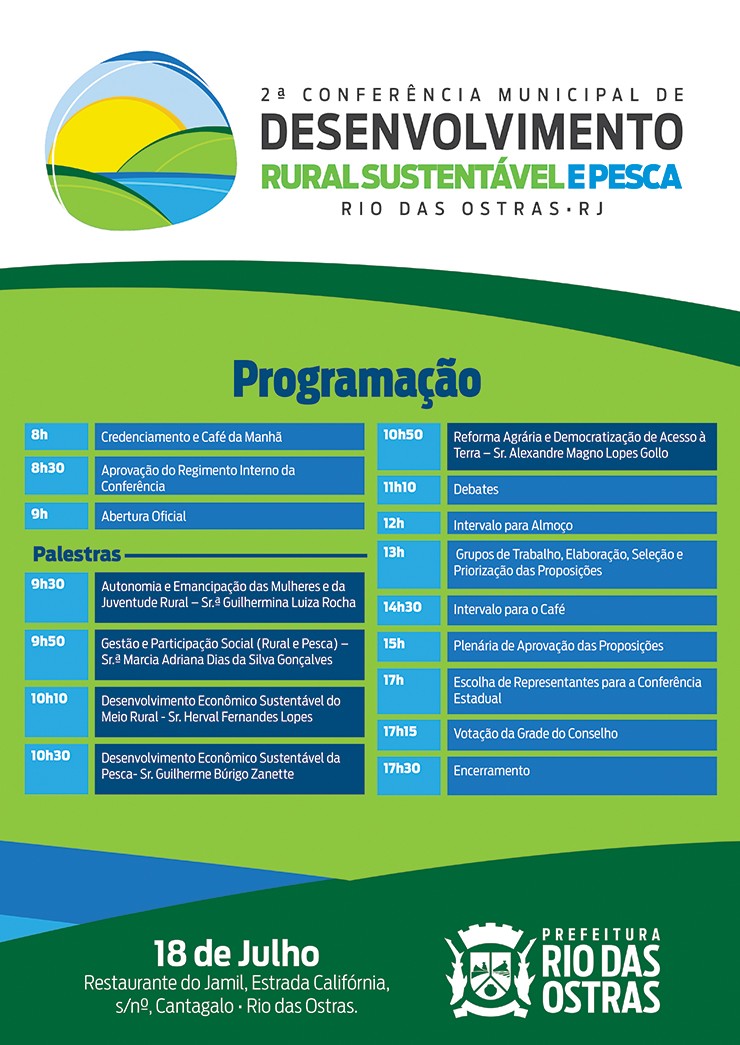 Rio das Ostras realiza Conferência de Desenvolvimento Rural Sustentável e Pesca
