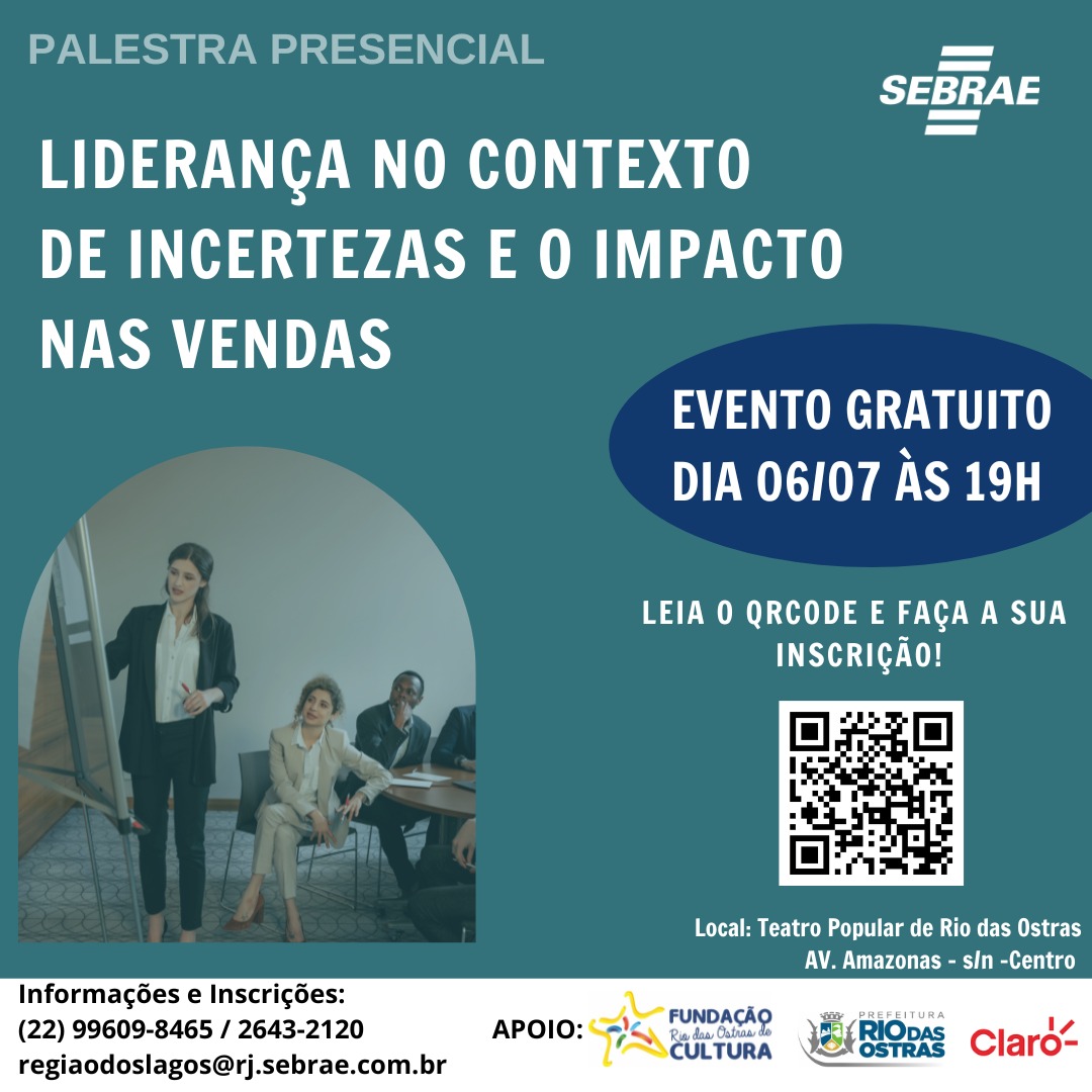 Sebrae promove palestra gratuita em Rio das Ostras sobre liderança e vendas