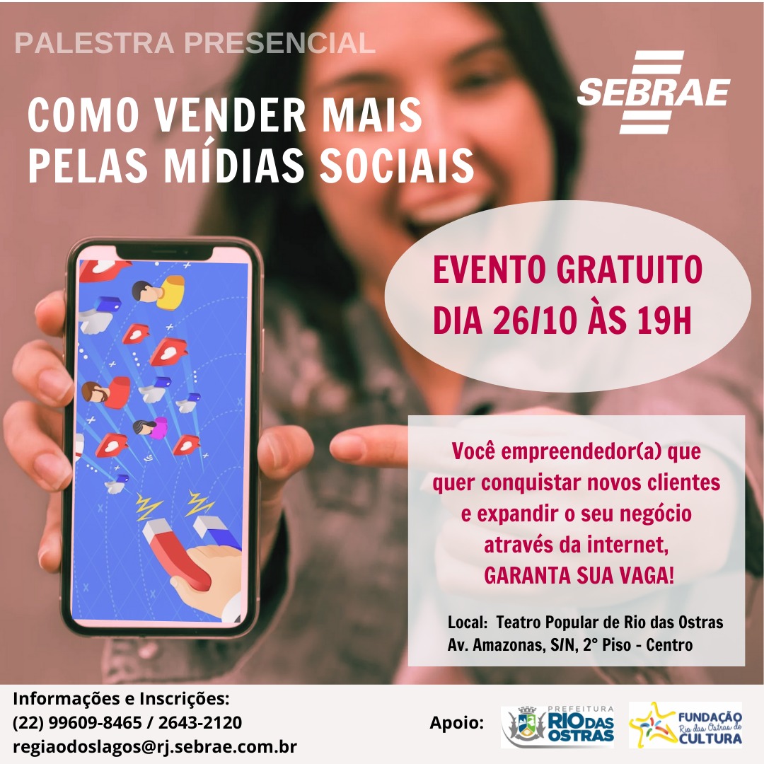 Palestra gratuita do Sebrae sobre vendas pelas mídias sociais está com inscrições abertas