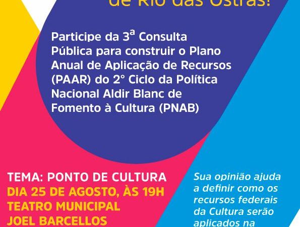 Rio das Ostras convoca nova Consulta Pública para debater aplicação de recursos na Cultura