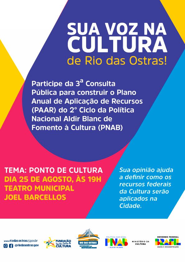 Rio das Ostras convoca nova Consulta Pública para debater aplicação de recursos na Cultura