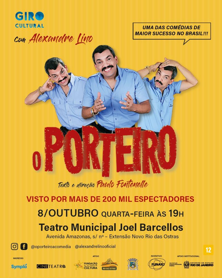 ‘O Porteiro – A Comédia’ tem sessão gratuita nesta quarta, dia 8, em Rio das Ostras